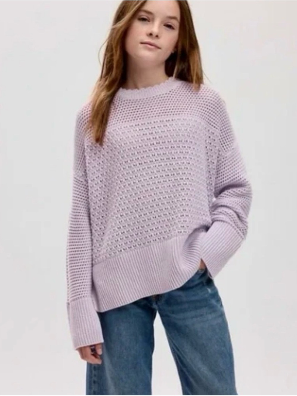 Gap Kids M (8) Crochet Boxy Cropped Sweater Lilac